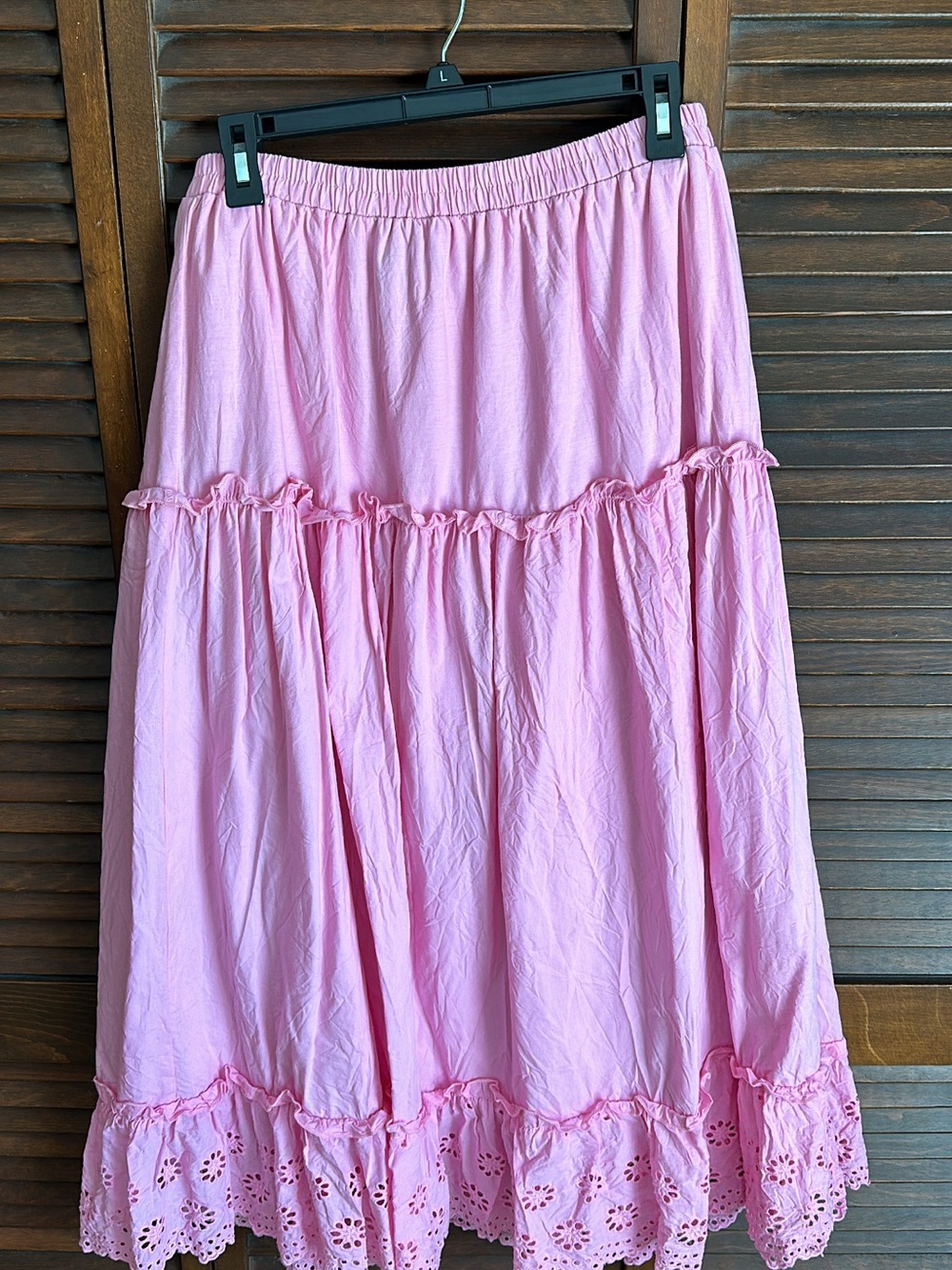 Light Pink Tiered Eyelet Maxi Skirt - Women
